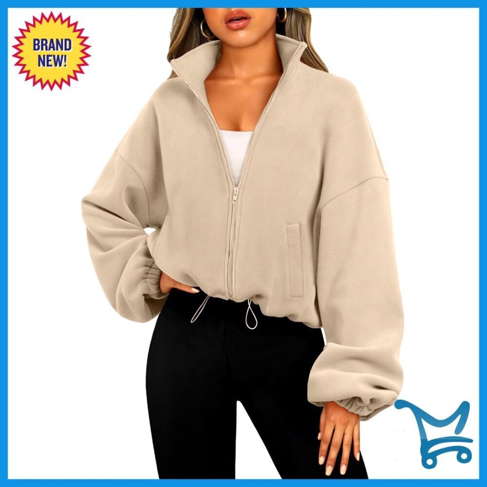Oversized Fleece Jacket Y2K Cropped Sherpa Zip Up Cozy Winter Fashion